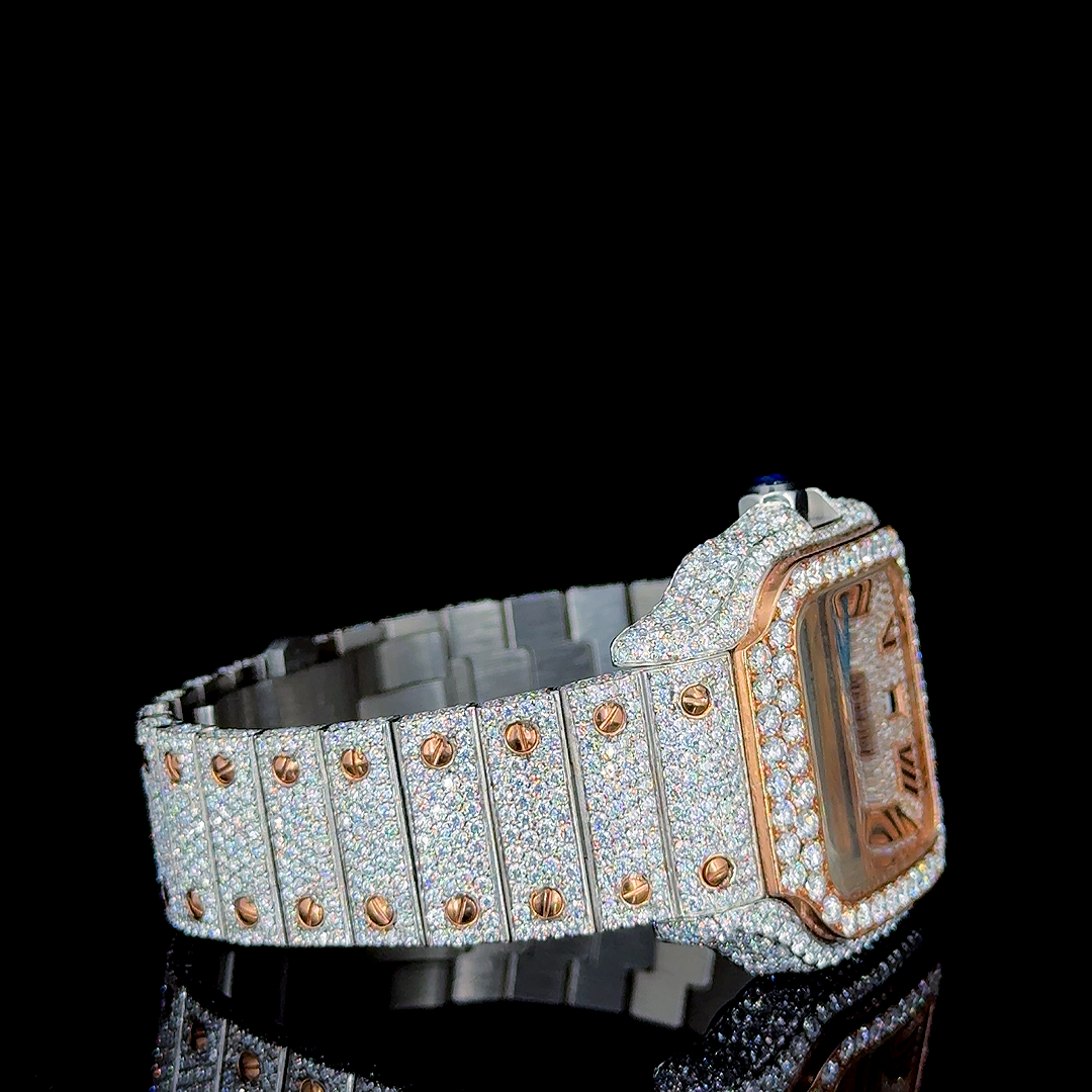 Iced Out Stainless Steel Roman Dial Moissanite Diamond Watch