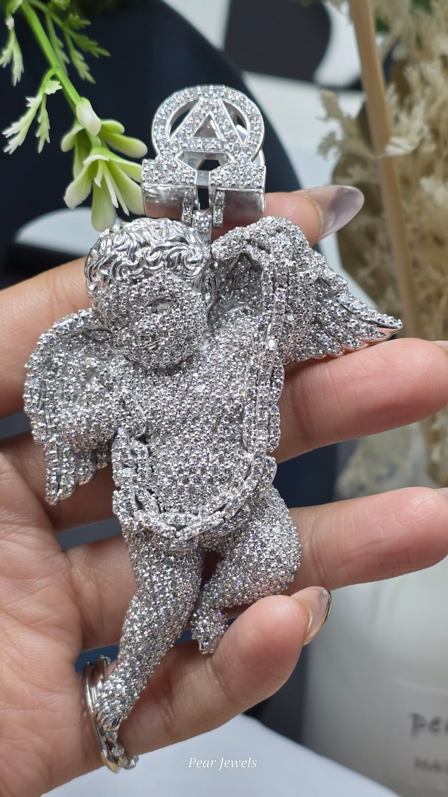 Iced Out Angel Pendant Moissanite Diamond Cherub Pendant Hip Hop Custom Letter Bail