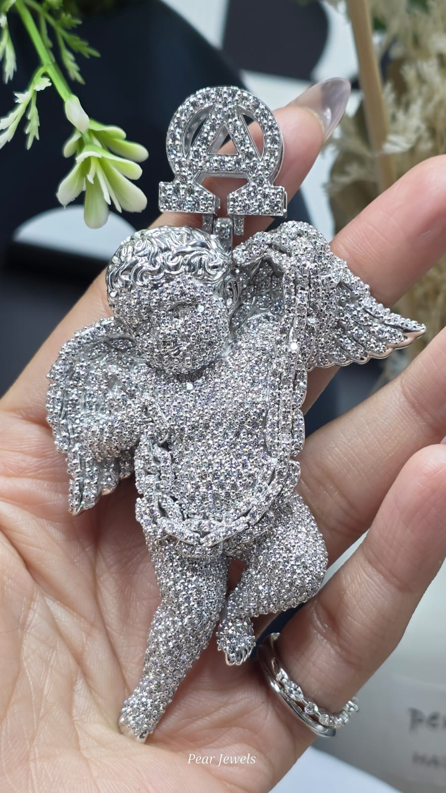 Iced Out Angel Pendant Moissanite Diamond Cherub Pendant Hip Hop Custom Letter Bail