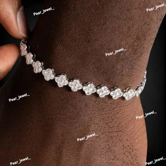 Flower Design Tennis Bracelet In 925 Silver Moissanite Diamonds