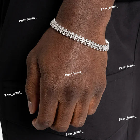 Iced Out 925 Silver Cross Pattern Moissaite Diamond Bracelet