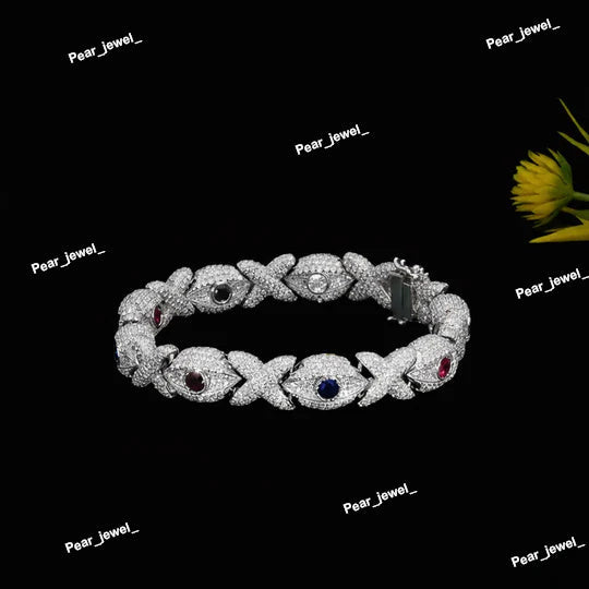 Infinity And Evil Eye Design Moissanite 925 Silver Bracelet