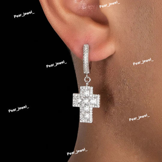 Iced Out Clustered Cross 925 Silver Earrings