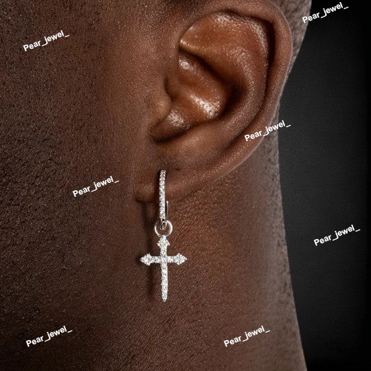 Iced Out Cross 925 Silver With Moissanite Diamond Denglar Earring