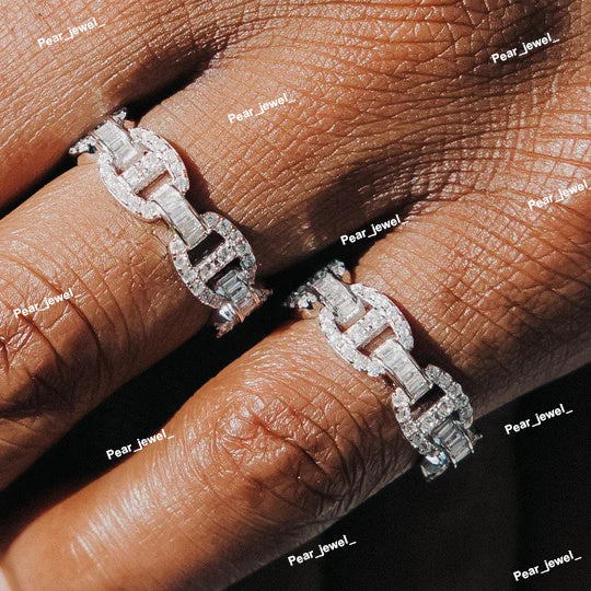 Iced Out Baguette Mariner Moisasnite Diamond Ring