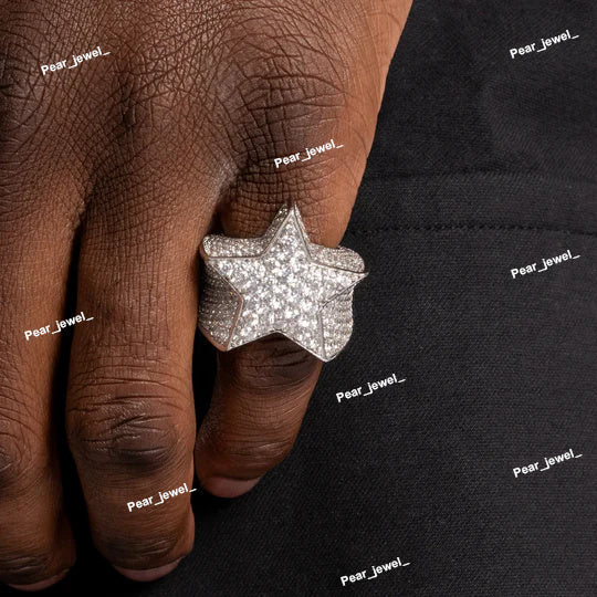 Iced Out Star VVS Moissanite Ring With 925 Sterling Silver Ring