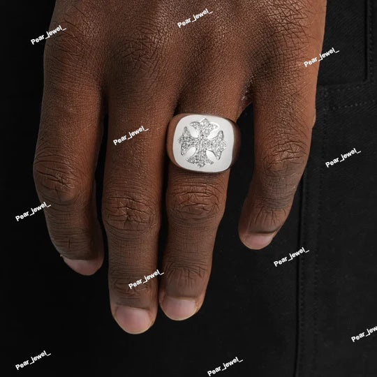 Iced Out 925 Silver Cross Ring VVS Moissanite Diamond Ring