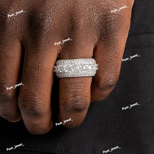925 Silver Iced Out VVS Moissanite Diamond Ring