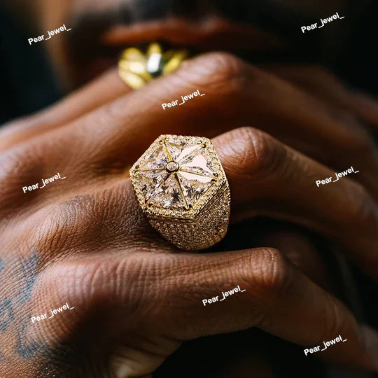 Iced Out 925 Silver Hip HOp Ring With Moissanite Diamond Sparkling Ring