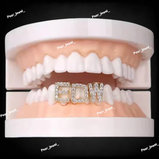 Customize Initial Letter Grillz 925 Silver Moissanite Jewelry