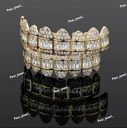 Iced Out 925 Silver VVS Baguette Moissanite Diamonds HipHop Grillz