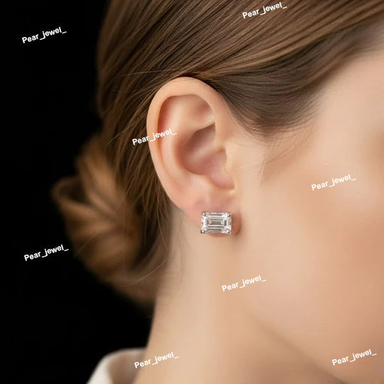 Silver Emerald Cut Earring