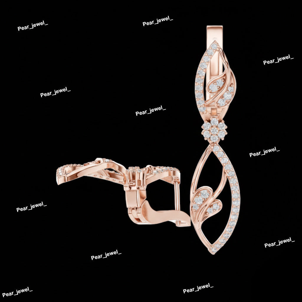 925sterling Silver Iced Out Leaf Earring With Moissanite Diamond Drop Earring