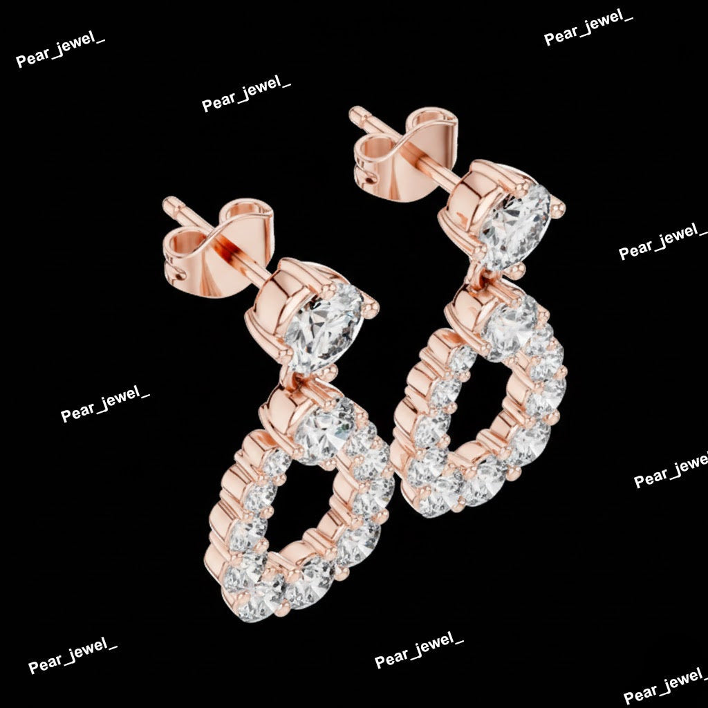 925 Sterling Silver Drop Earring With VVS Moissanite Diamond Earring