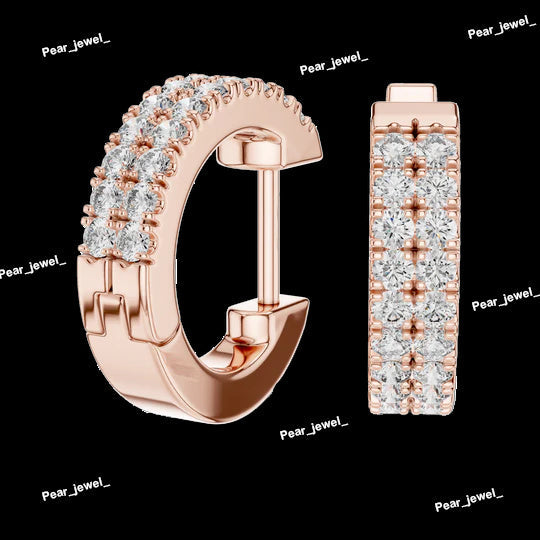 Iced Out 925 Sterling Silver Duble-Row Half Bali With Moissanite Diamond Earring