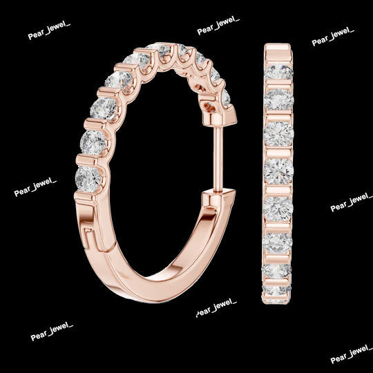925 Sterling Silver Round Hoop With VVS Moissanite Diamond Earring