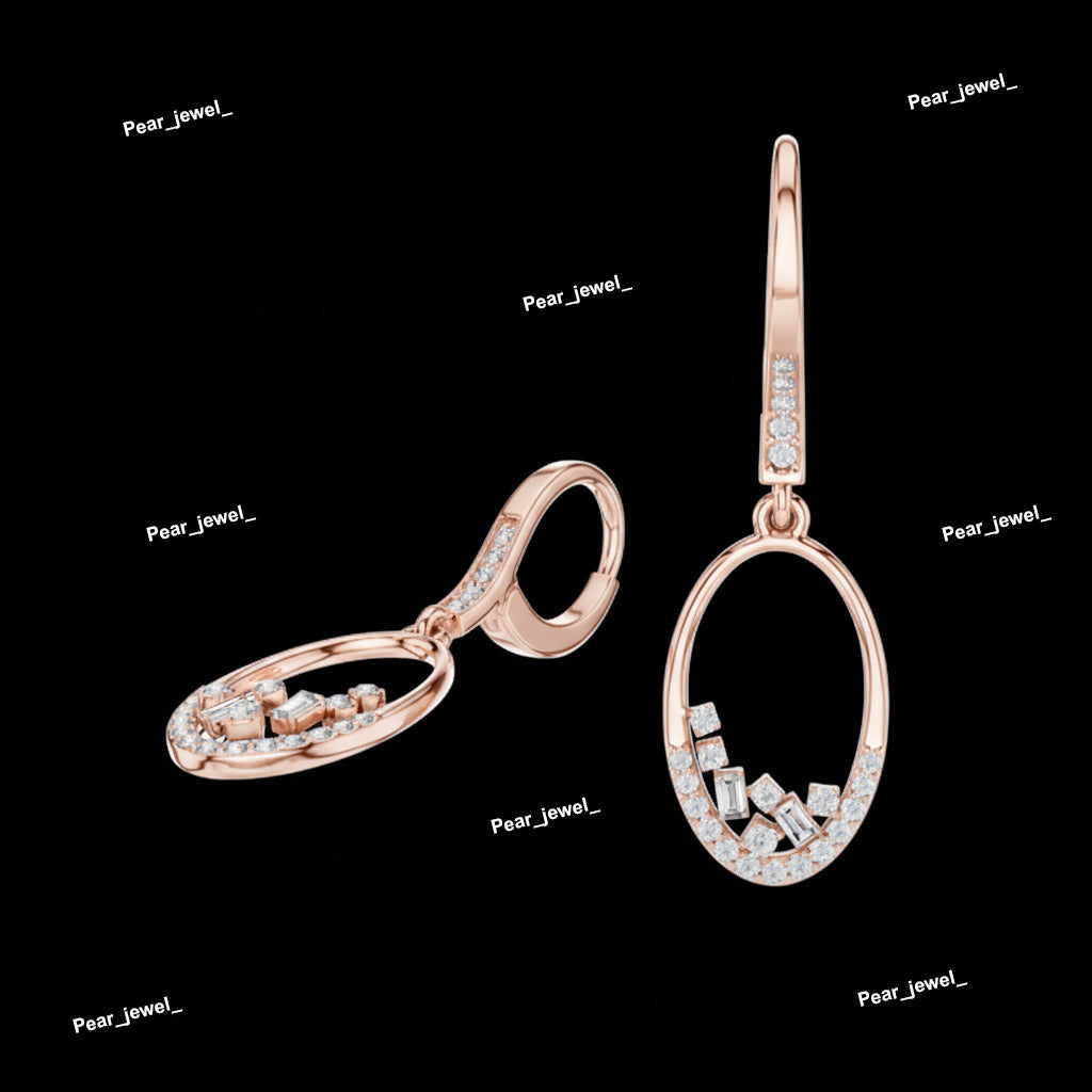 Round Drop with Emerald and Round Diamond Earring