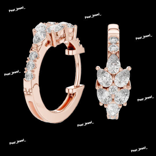Leaf Shape Bali with Round Diamond Earring