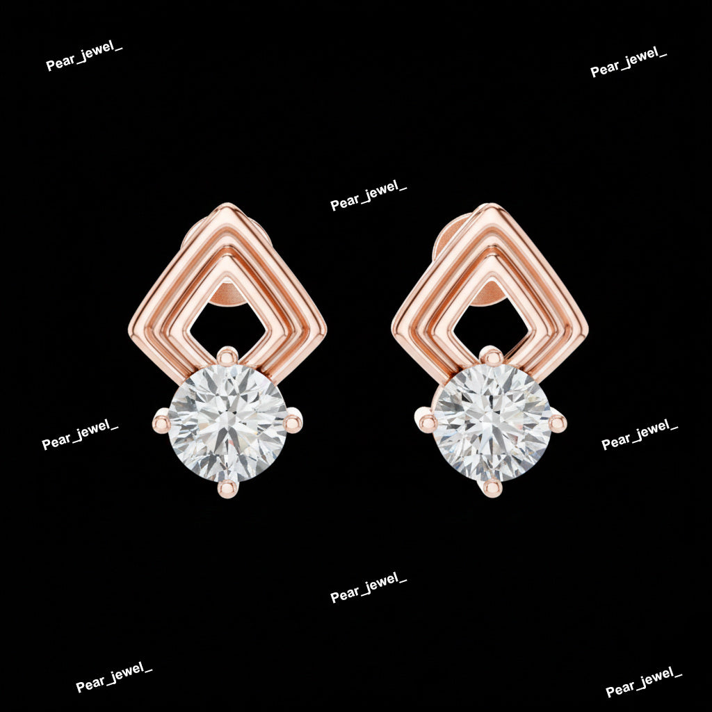 Rhombic Shine Drop Earrings with Round Diamond
