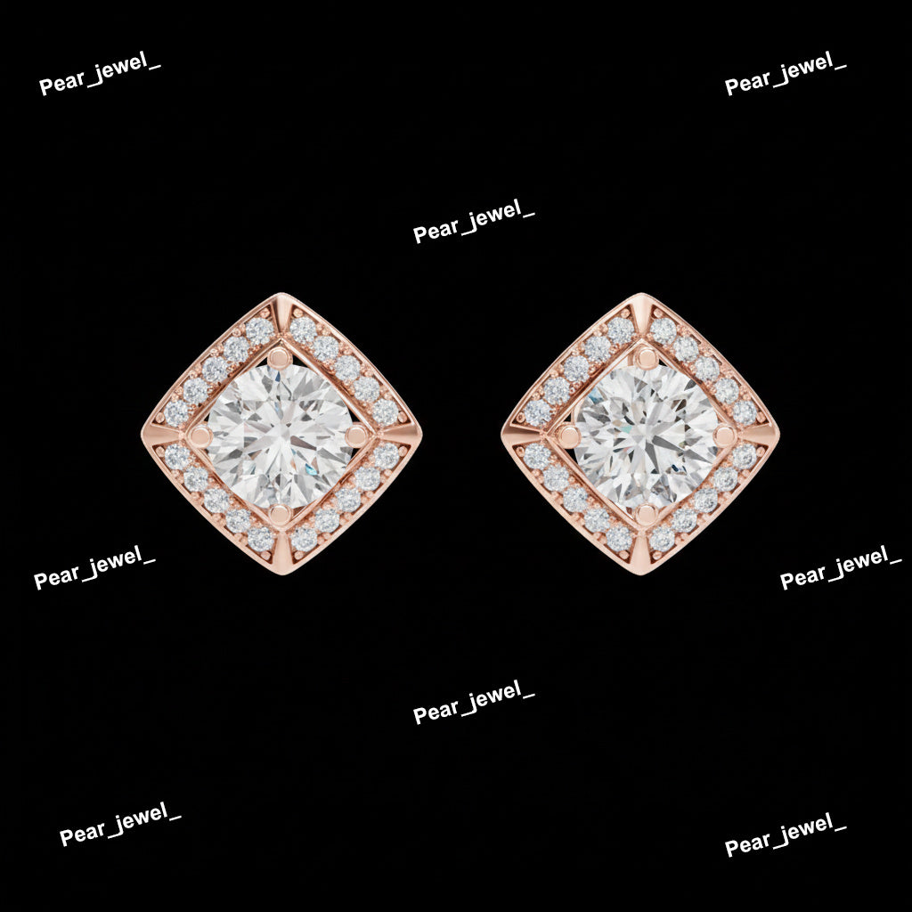 Triangle Earring With Round Diamond