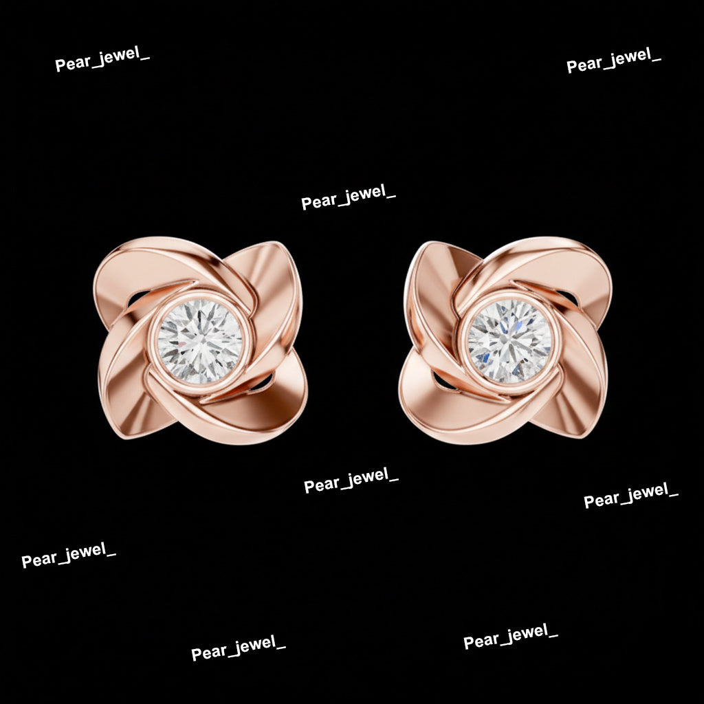 Rose Round Diamond Earring