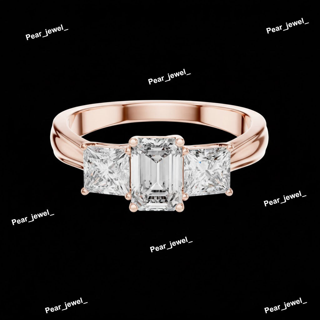 Trio Emerald & Princess Diamond  Ring