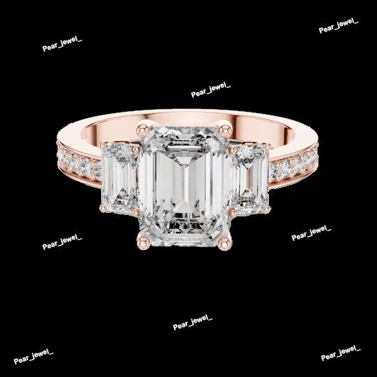 Trilogy Emerald Cut Diamond  Engagement Ring