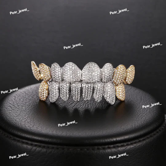 Iced Out VVS Round Cut Moissanite 925 Silver Grillz