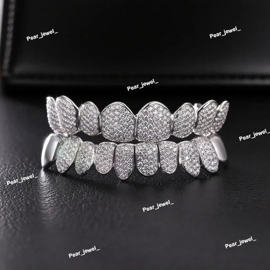 925 Silver Round Cut VVS Moissanite Diamond Grillz