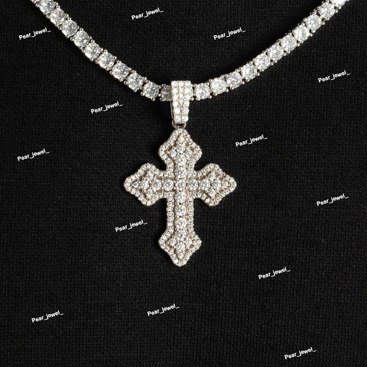Cross Design 925 Silver Moissanite Diamond Hiphop Pendant