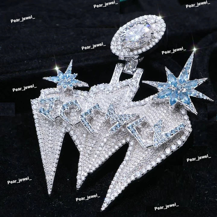 Custom Latter 925 Silver With Star Design Moissanite Diamond Pendant