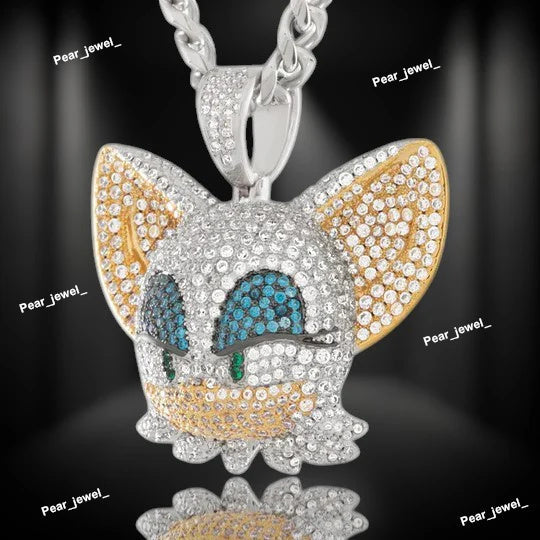 925 Silver VVS Moissanite Rouge the Bat Pendant For Unisex