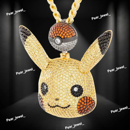 Iced Out 925 Silver HipHop Pokemon Pikachu Pendant For Unisex