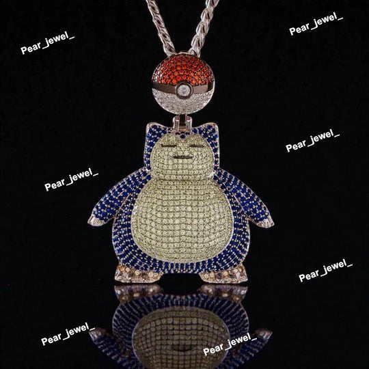 HipHop VVs Moissanite Diamond 925 Silver Pokemon Snorlax Pendant