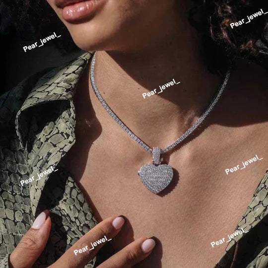 925 Silver VVS Moissanite Heart Locket Custom Picture Pendant For Unisex