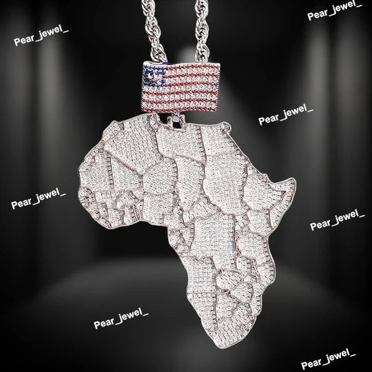 Custom Africa's Map Flag 925 Silver VVS Moissanite Pendant