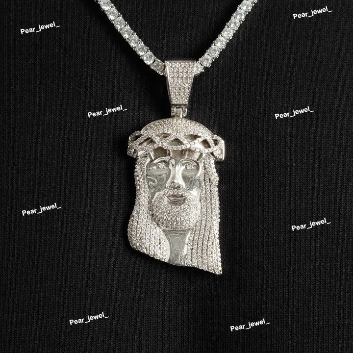 Jesus Face 925 Sterling Silver VVS Moissanite Diamond Pendant
