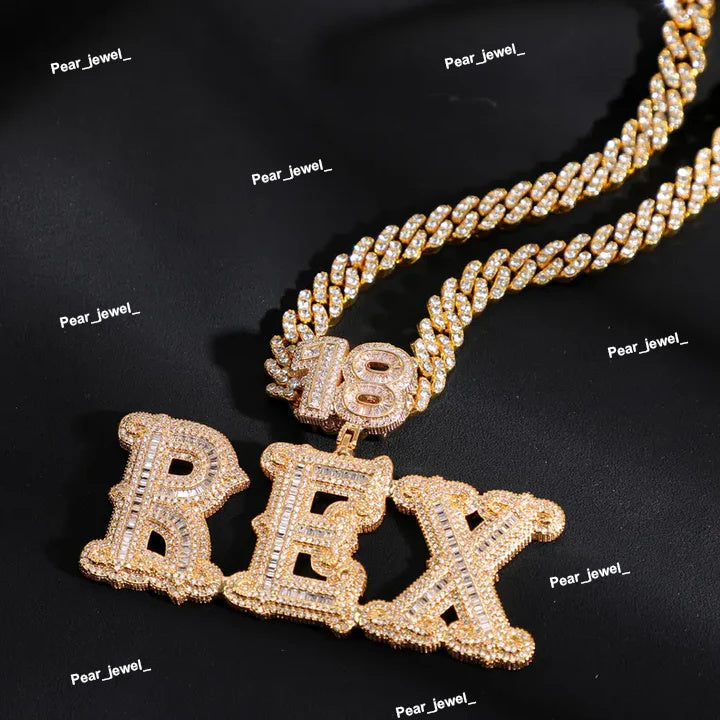 VVS Moissanite Customise Name and Age with Unique Font 925 Silver Pendant