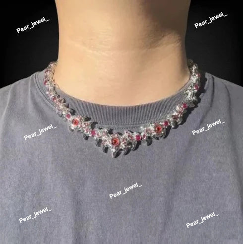 925 Silver Devil Eye Red VVS Moissanite Diamond HipHiop Necklace