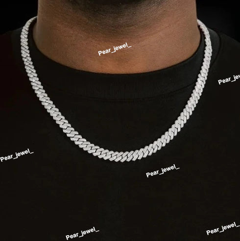 925 Silver Cuban Chain VVS Moissanite Diamond