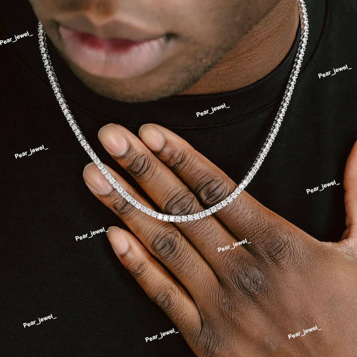 Tennis Chain with 925 Silver & VVS Round Moissanite Diamond
