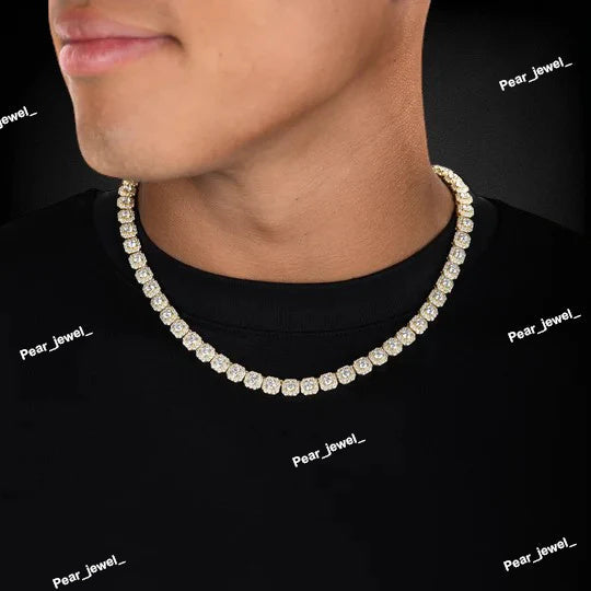 Iced Out VVS Round Moissanite Halo Setting Tennis Chain