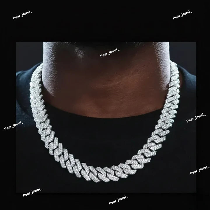 925 Silver Moissanite Diamond Cuban Link Chain For Unisex