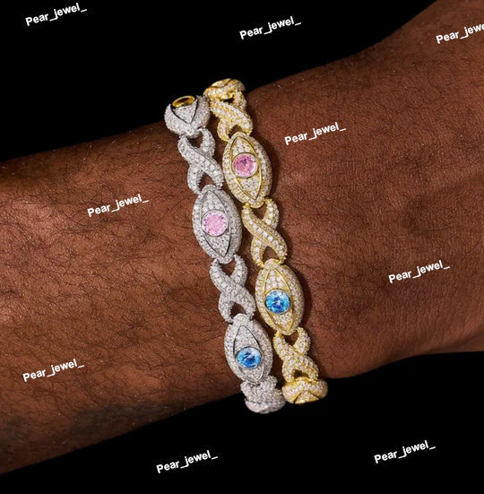 925 Sterling Silver VVS Moissanite Multicolor Diamonds Bracelet For Men Infinity Design