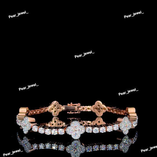 925 Silver Clover Tennis Bracelet with VVS Moissanite Diamond