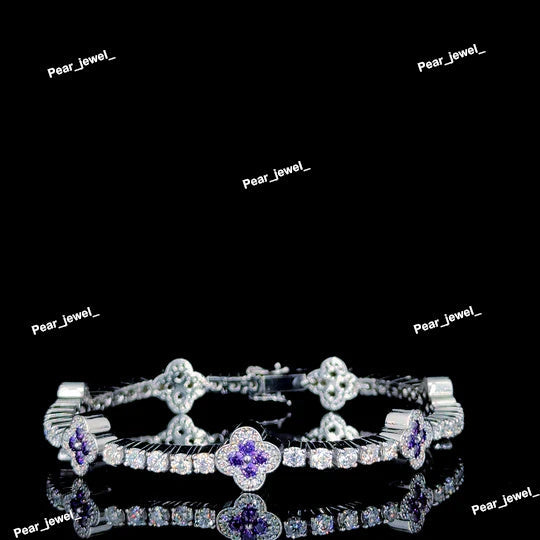 Floral Purple Moissaite Diamond Bracelet