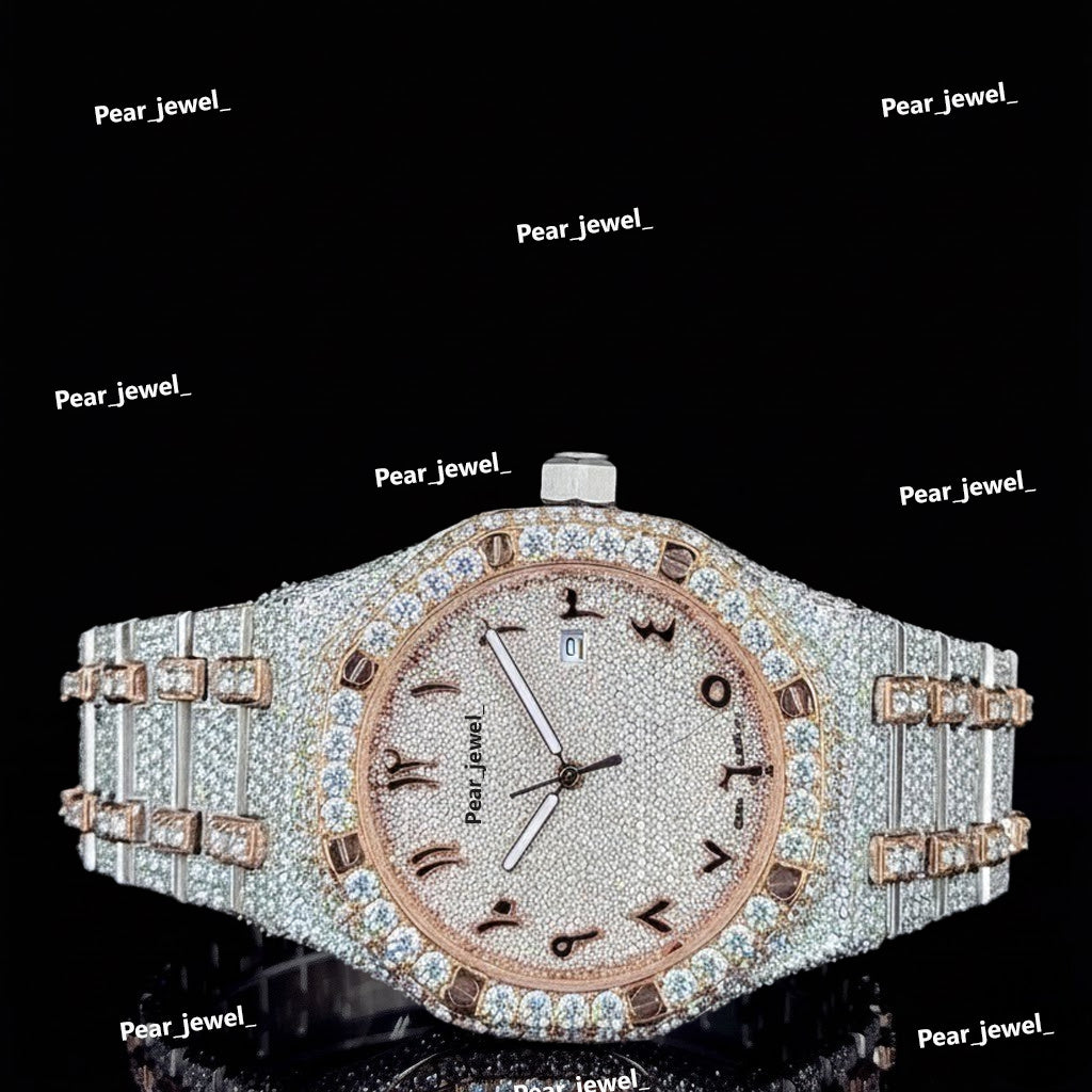 Iced Out Stainless Steel Arabic Dial Moissanite Diamond Watch