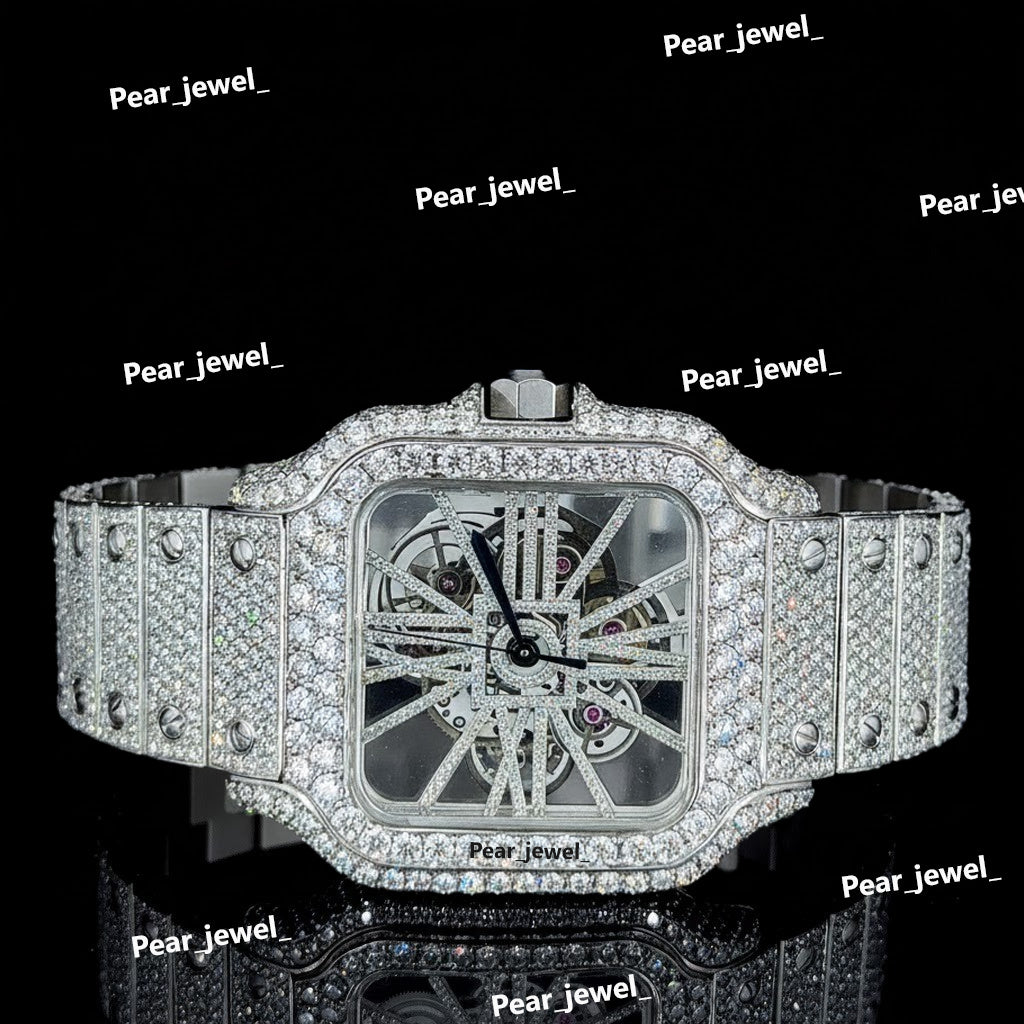 Iced Out Cartier Stainless Steel VVS Moissanite Diamond Watch