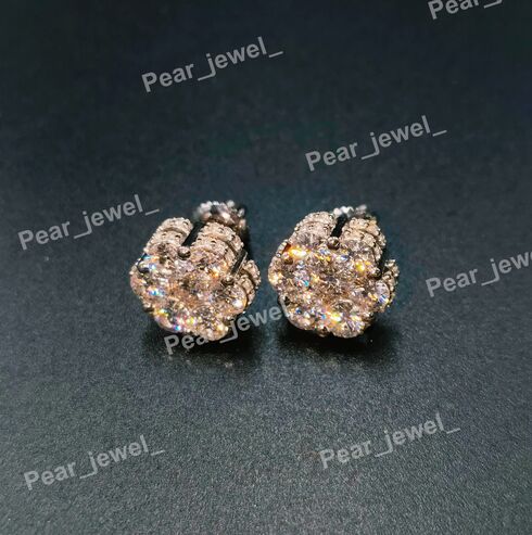 Iced Out Silver Moissanite Cluster Stud Earring For Women