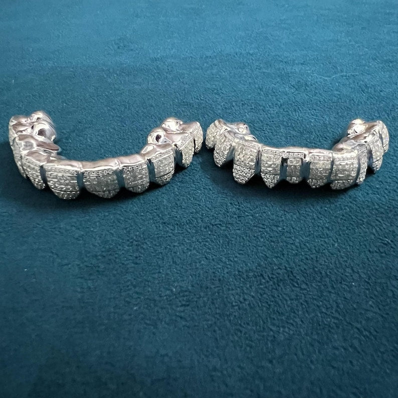 925 Silver Iced Out Custom Moissanite Diamond Hip Hop Teeth Grillz